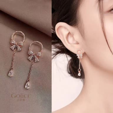 【Golicc】蝴蝶結流蘇耳環(七夕 情人節 生日 飾品 耳釘 耳飾 耳墜 禮物)