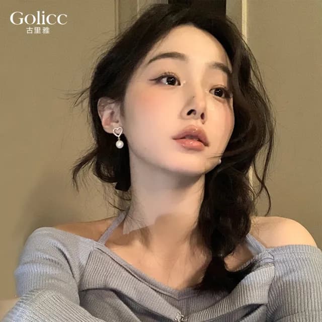 【Golicc】耳環 愛心 珍珠(七夕 情人節 生日 飾品 耳釘 耳飾 耳墜 禮物)