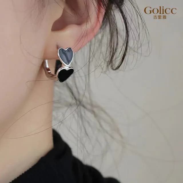 【Golicc】耳環 黑 愛心(99購物限定 生日 飾品 耳釘 耳飾 耳墜 禮物)