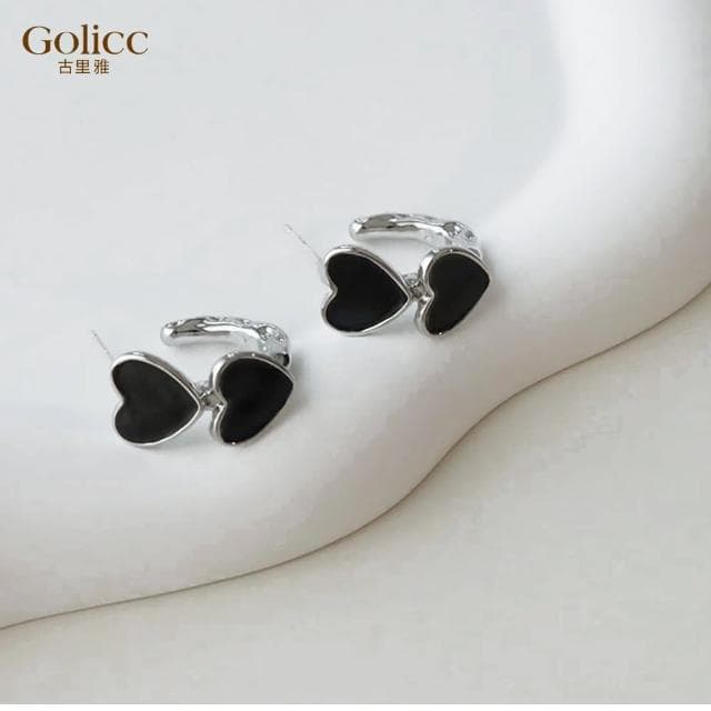 【Golicc】耳環 黑 愛心(母親節 生日 情人節 飾品 耳釘 耳飾 耳墜 禮物)
