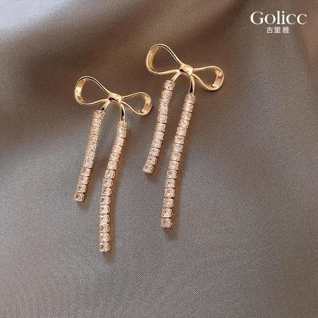 【Golicc】耳環 蝴蝶結 長款 流蘇(母親節 生日 情人節 飾品 耳釘 耳飾 耳墜 禮物)