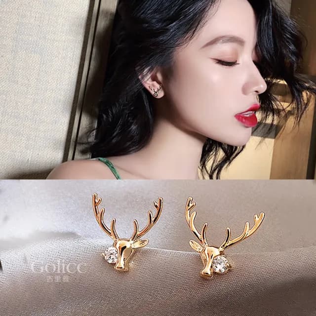 【Golicc】耳環 麋鹿(99購物限定 生日 飾品 耳釘 耳飾 耳墜 禮物)