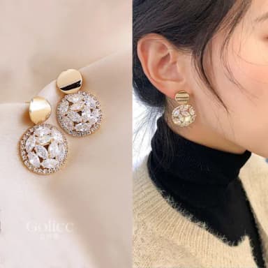 【Golicc】璀璨 圓形 耳環(七夕 情人節 生日 飾品 耳釘 耳飾 耳墜 禮物)