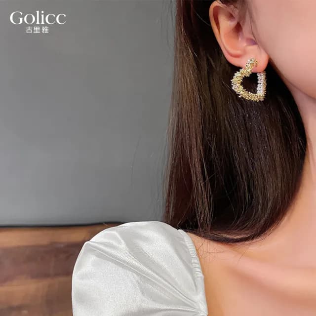【Golicc】桃心 珍珠 耳環(七夕 情人節 生日 飾品 耳釘 耳飾 耳墜 禮物)
