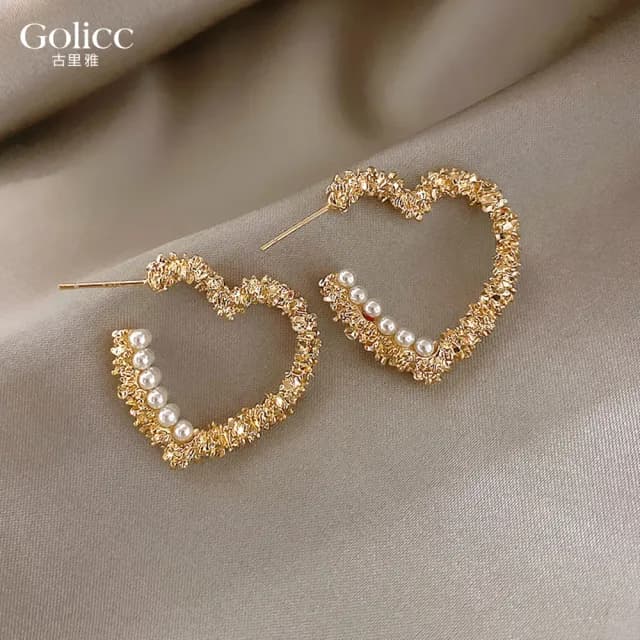 【Golicc】桃心 珍珠 耳環(七夕 情人節 生日 飾品 耳釘 耳飾 耳墜 禮物)