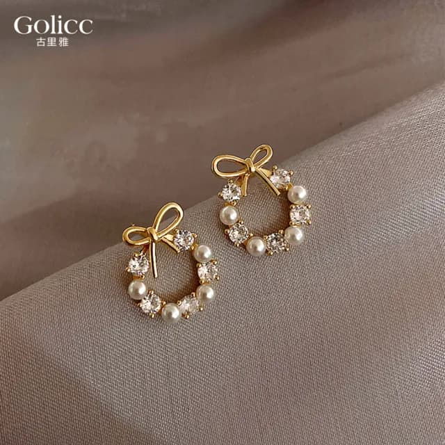 【Golicc】耳環 鑲鑽 蝴蝶(99購物限定 生日 飾品 耳釘 耳飾 耳墜 禮物)