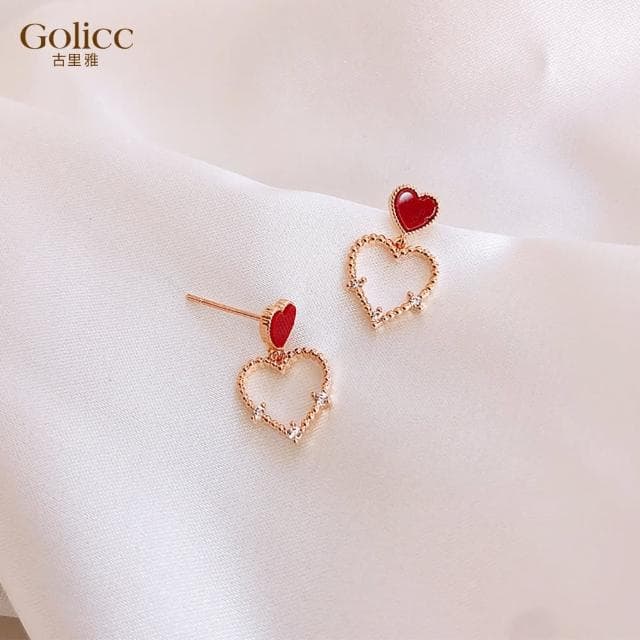 【Golicc】耳環 小紅心(母親節 生日 情人節 飾品 耳釘 耳飾 耳墜 禮物)