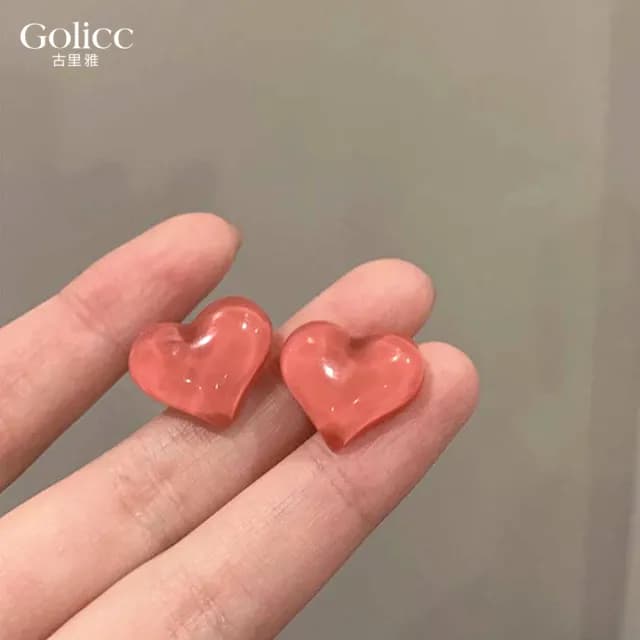 【Golicc】耳環 果凍愛心 造型耳釘(七夕 情人節 生日 耳飾 飾品 禮物)