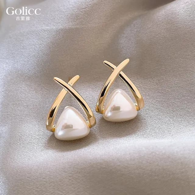 【Golicc】耳環 韓版 交叉 珍珠(七夕 情人節 生日 飾品 耳釘 耳飾 耳墜 禮物)