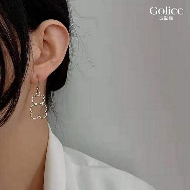 【Golicc】耳環 日韓 可愛 簍空 小熊(母親節 生日 情人節 飾品 耳釘 耳飾 耳墜 禮物)