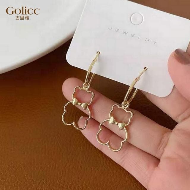 【Golicc】耳環 日韓 可愛 簍空 小熊(母親節 生日 情人節 飾品 耳釘 耳飾 耳墜 禮物)
