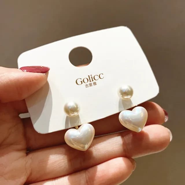【Golicc】耳環 東大門 珍珠 愛心(99購物限定 生日 飾品 耳釘 耳飾 耳墜 禮物)