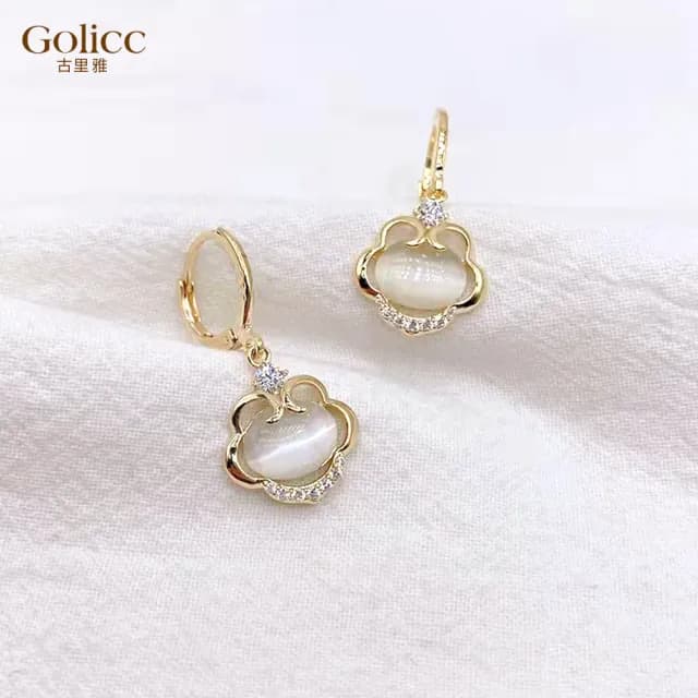 【Golicc】耳環 如意 平安鎖(七夕 情人節 生日 飾品 耳釘 耳飾 耳墜 禮物)