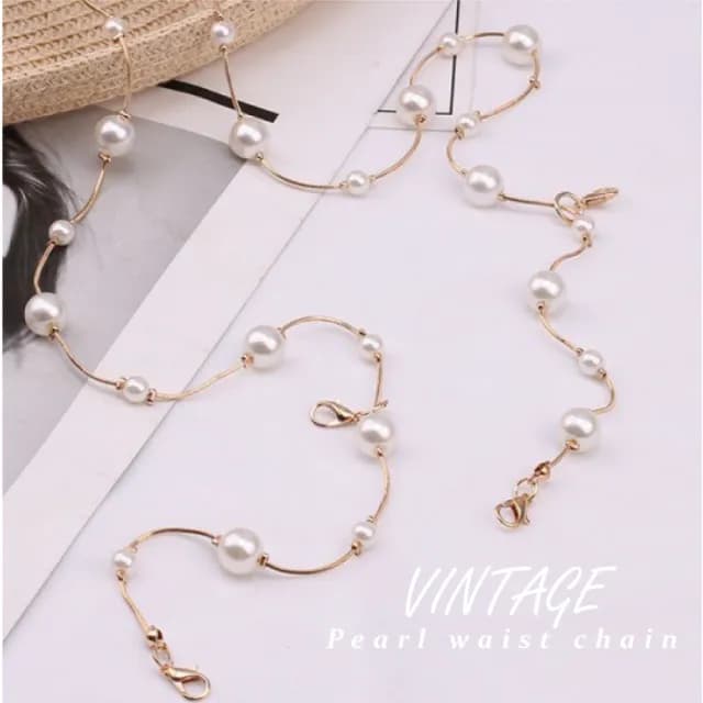 【百搭時尚】氣質細腰珍珠腰鍊(收腰帶 皮帶 顯瘦 連身裙 洋裝 修改褲頭 飾品配件 女生 網美 禮服 拍攝道具)