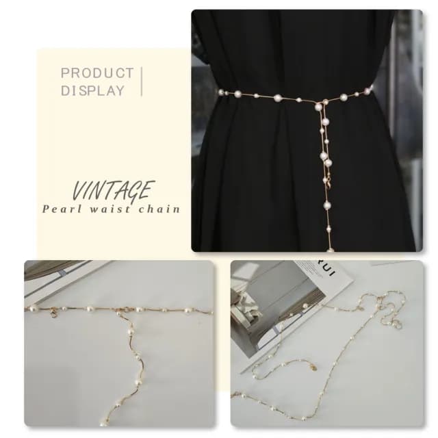 【百搭時尚】氣質細腰珍珠腰鍊(收腰帶 皮帶 顯瘦 連身裙 洋裝 修改褲頭 飾品配件 女生 網美 禮服 拍攝道具)