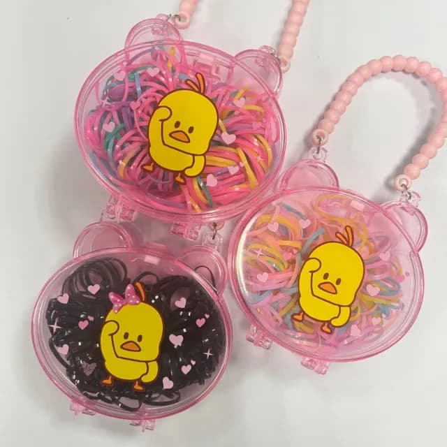 【bibi】情人節禮物 3入組合可愛手提小熊收納盒裝橡皮筋(盒裝箱皮筋)