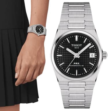 【TISSOT 天梭 官方授權】PRX系列 復古風酒桶型淑女機械錶-35mm 情人節 禮物(T1372071105100)