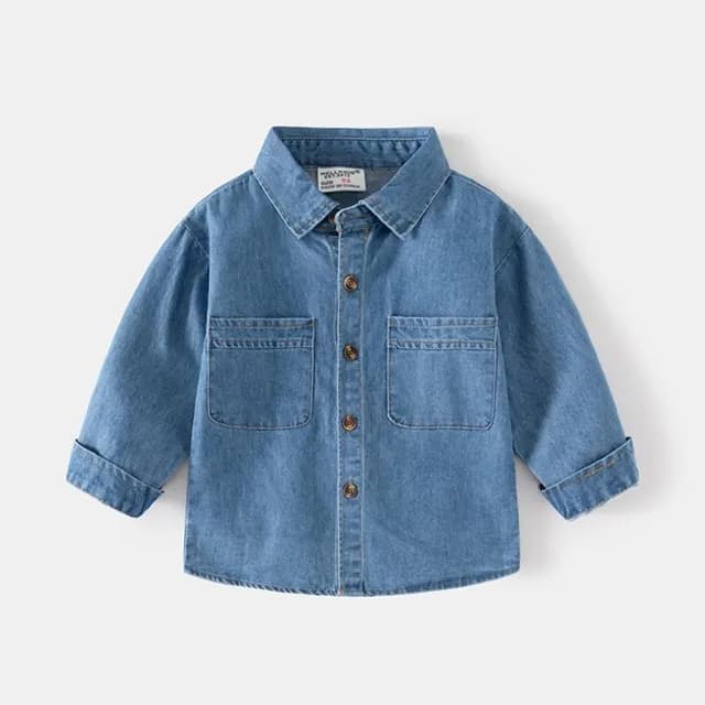 【橘魔法】雙口袋長袖牛仔襯衫(長袖上衣 薄外套 罩衫 中性款 薄長袖 男童 女童 童裝 兒童)