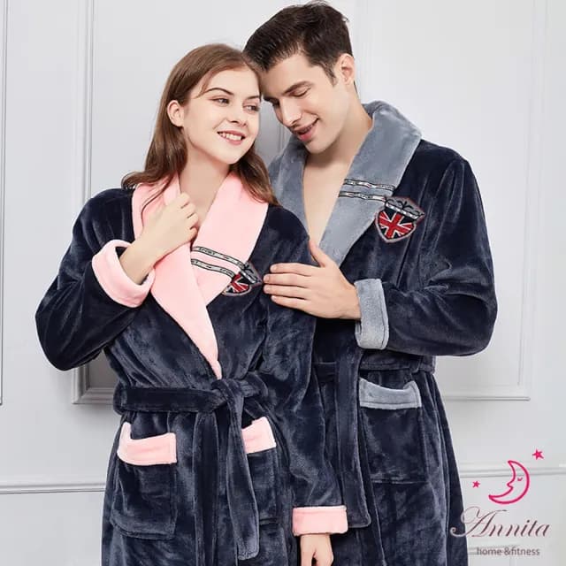 【Annita】交換禮物英倫情侶款 法蘭絨珊瑚絨保暖發熱一件式睡袍(一件式睡袍/保暖發熱居家服/1212交換禮物)
