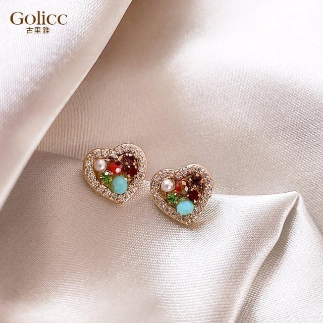 【Golicc】耳環 韓版 煥彩 愛心(母親節 生日 情人節 飾品 耳釘 耳飾 耳墜 禮物)