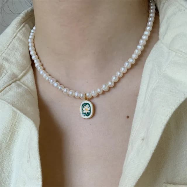 【LEEHER】雙11 小雛菊吊牌珍珠鏈/歐美項鍊/珍珠項鍊/小香項鍊/復古項鍊/巴羅克珍珠項鍊/短項鍊