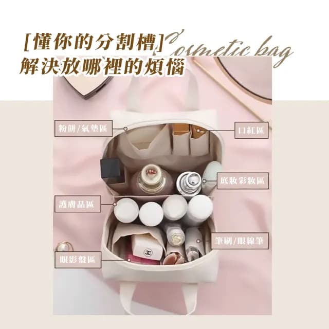 【質感美】情人節禮物 直立式大容量皮革手提包(手提 分隔 多內袋 大開口設計 收納包 化妝包 盥