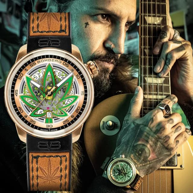 【BOMBERG】炸彈錶 限量 BB-01 大麻葉圖騰機械錶-玫瑰金x咖啡 送禮 禮物 推薦(CT43APGD.30-3.11)