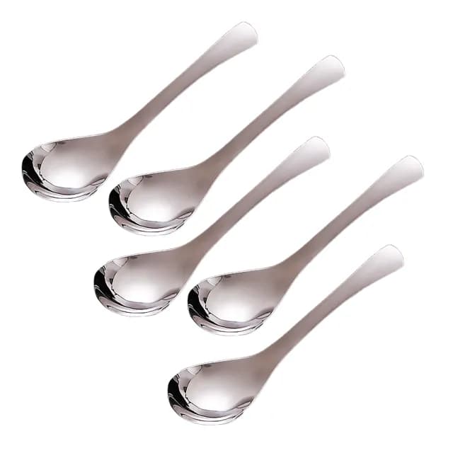 【餐廚用品】304不鏽鋼加厚小湯匙-5入組(中式餐具 勺子 點心 甜點匙 午餐 兒童 環保餐具組 家庭 廚房)