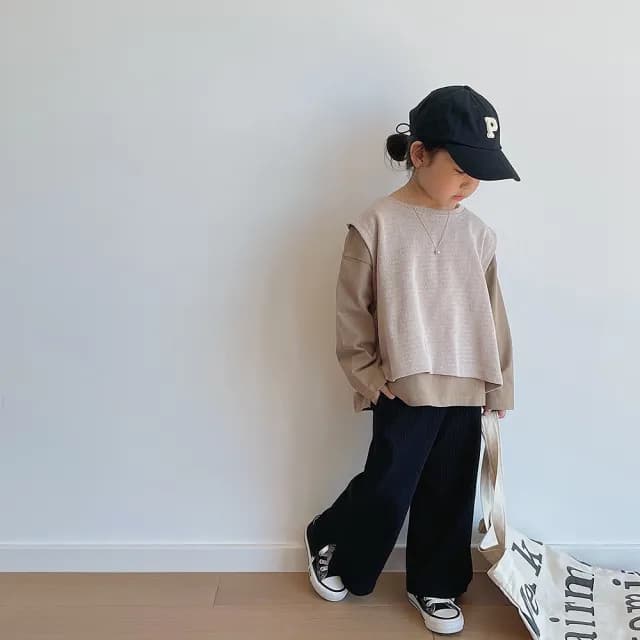 【橘魔法】羅紋坑條下擺小開岔寬褲（小孩賣場）(長褲 闊腿褲 親子裝 大童 女童 童裝 兒童)