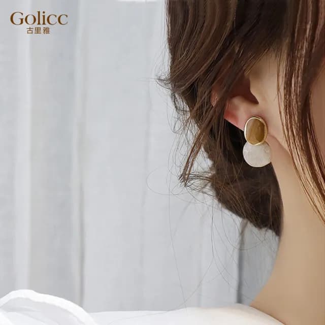【Golicc】耳環 氣質 復古 圓形(99購物限定 生日 飾品 耳釘 耳飾 耳墜 禮物)