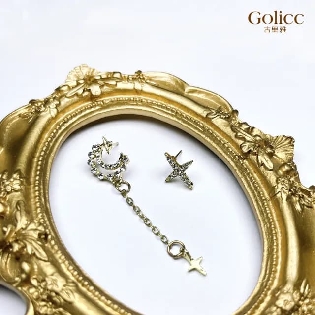 【Golicc】耳環 星月 不對稱(七夕 情人節 生日 飾品 耳釘 耳飾 耳墜 禮物)