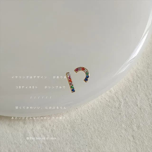 【TWINKLE】耳環 多巴胺穿搭 鍍14K金微鑲鋯石不對稱925銀針耳環#TW0312(925銀)