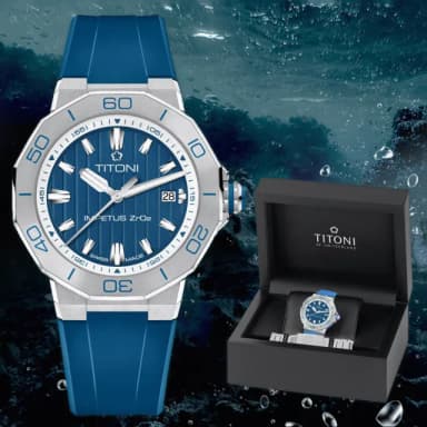 【TITONI 梅花錶】Impetus 海軍藍 動力系列高科技陶瓷機械錶-43mm 附贈鍊帶 送禮 禮物 推薦(83765S-FF-709)