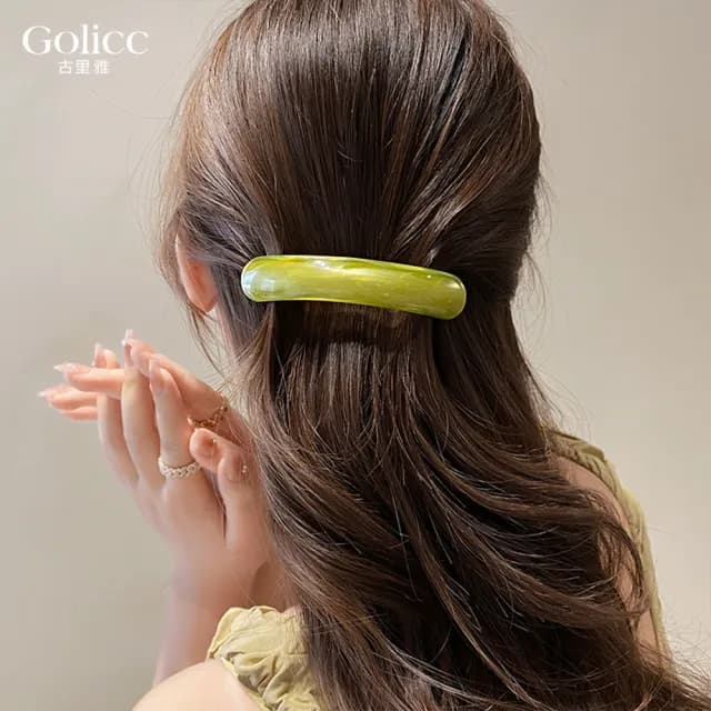 【Golicc】髮夾 法式 光澤感 橢圓 彈簧夾(雙11 聖誕節 生日 髮飾 頭飾 鯊魚夾 抓夾 禮物)