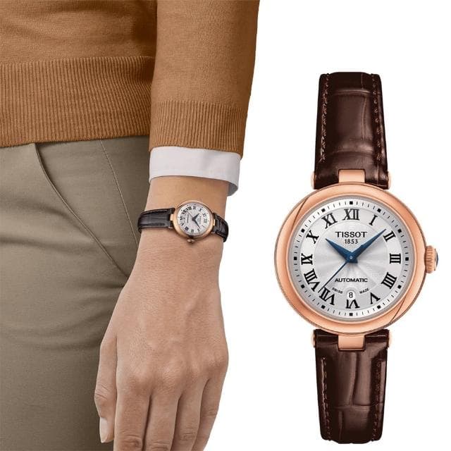 【TISSOT 天梭 官方授權】Bellissima 羅馬機械女錶-29mm 送禮 禮物 推薦(T1262073601300)