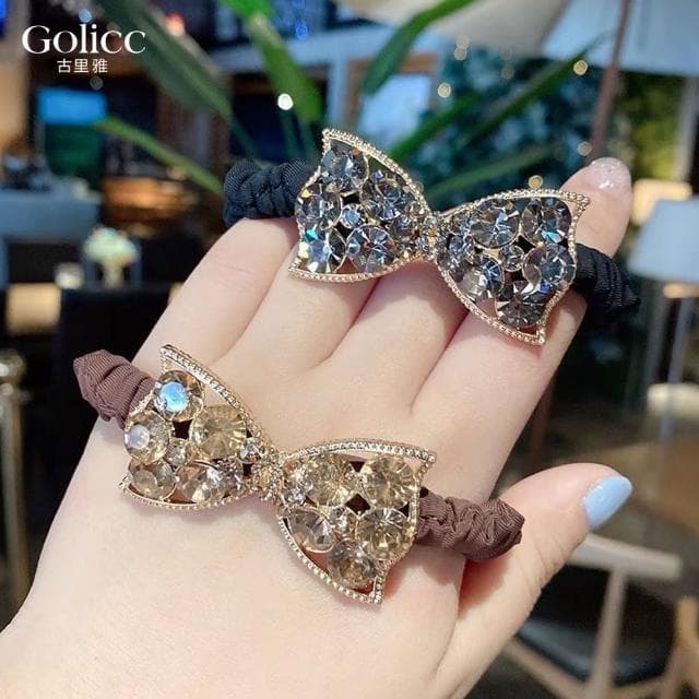 【Golicc】髮圈 韓國 大水鑽 蝴蝶結(母親節 生日 情人節 髮飾 髮帶 飾品 禮物)
