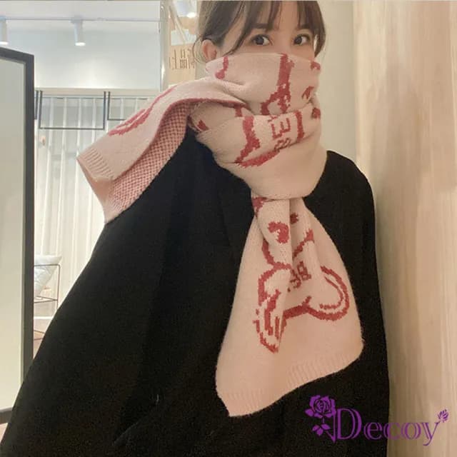 【Decoy】小熊緹花＊日系針織保暖圍巾(顏色可選)