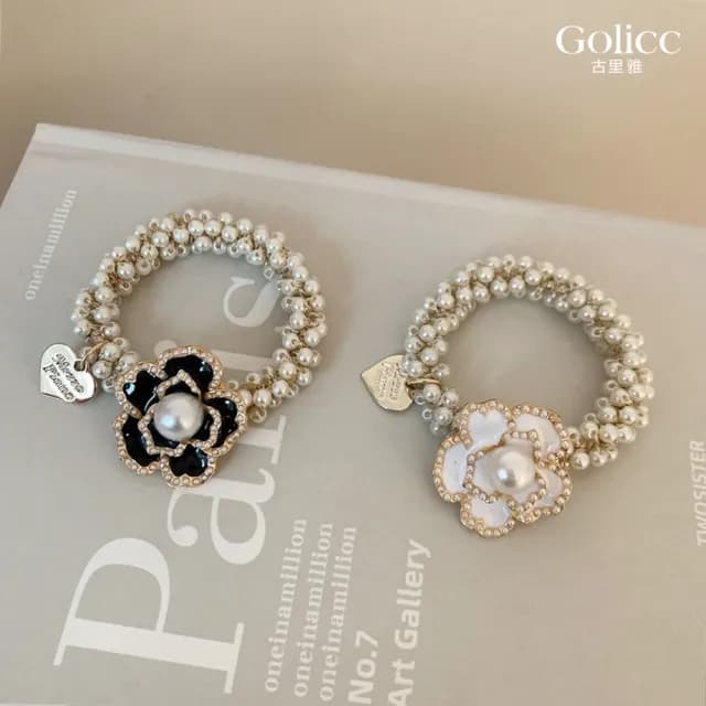 【Gulicc】髮圈 韓國 小香風 山茶花 珍珠(雙11 聖誕節 生日 髮飾 頭飾 鯊魚夾 抓夾 禮物)