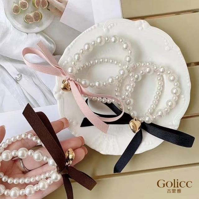 【Golicc】髮圈 小香風 珍珠 蝴蝶結 髮圈(母親節 生日 情人節 髮飾 頭飾 大腸圈 髮夾 禮物)