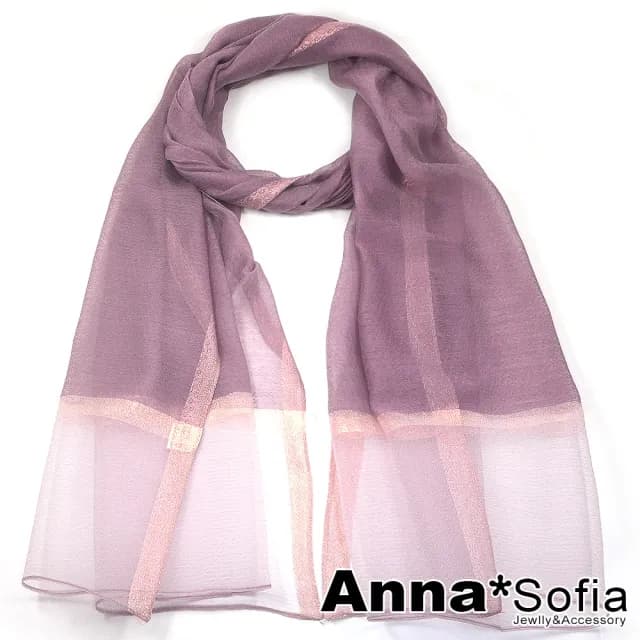 【AnnaSofia】真絲羊毛混紡大尺寸披肩絲巾圍巾-蔥點飾條透紗下擺 現貨(藕紫粉系)