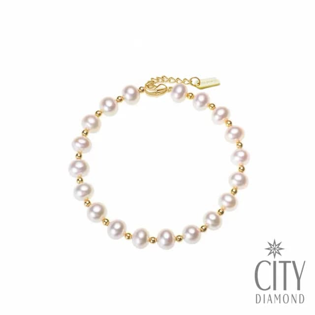 【City Diamond 引雅】天然珍珠4-5mm 金色隔珠 手鍊(職人工藝系列)