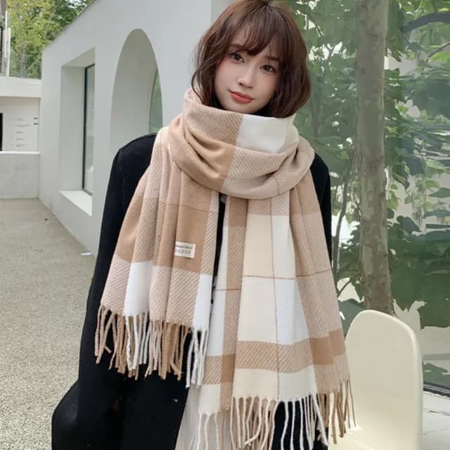 【Amirr 艾米爾】★羊毛長須方格子流蘇圍巾(圍脖/女圍巾/加厚)