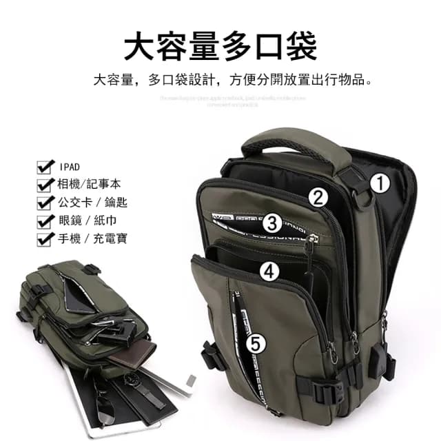 【Janyo】多功能休閒斜背包 男士胸包 USB充電側背包 雙肩包 交換禮物(交換禮物)