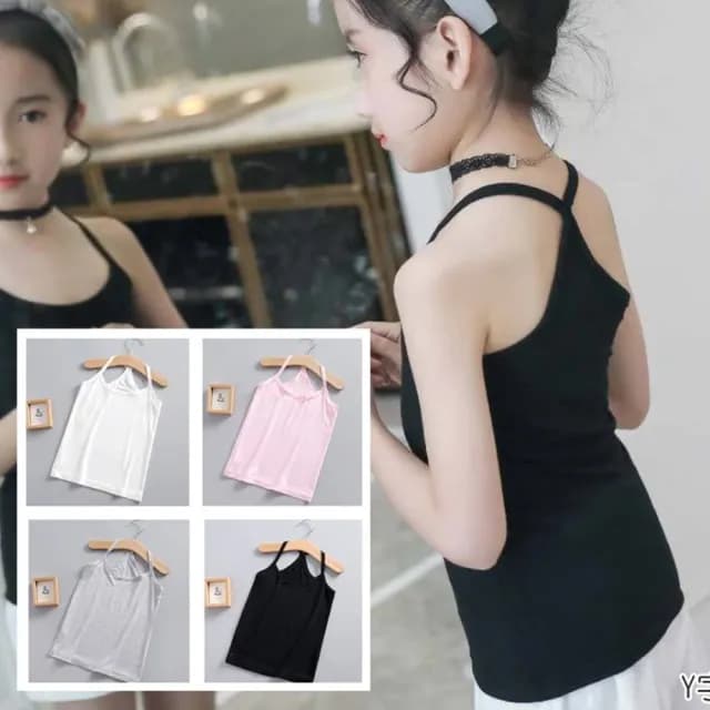 【橘魔法】圓領 Y字 防走光莫代爾小背心 女童細肩帶上衣(內衣 防走光 內搭 上衣 童裝 大童)