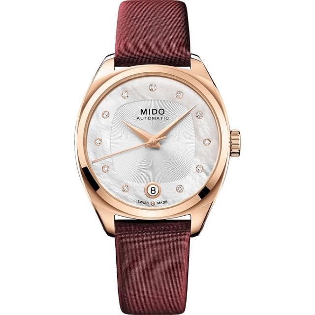 【MIDO 美度】官方授權 Belluna 特別版真鑽機械女錶 套錶組-勃根地紅色/33mm 母親節(M0243073711600)
