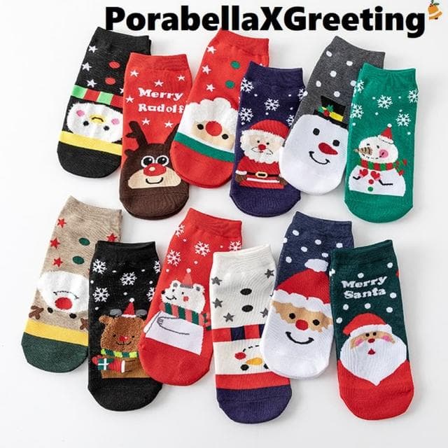 【Porabella】盒裝繽紛撞色聖誕中筒襪交換禮物雪人麋鹿雪人點點撞色可愛聖誕節必買精美包裝(一組4雙)