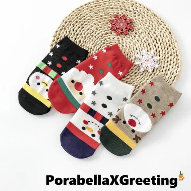 【Porabella】盒裝繽紛撞色聖誕中筒襪交換禮物雪人麋鹿雪人點點撞色可愛聖誕節必買精美包裝(一組4雙)