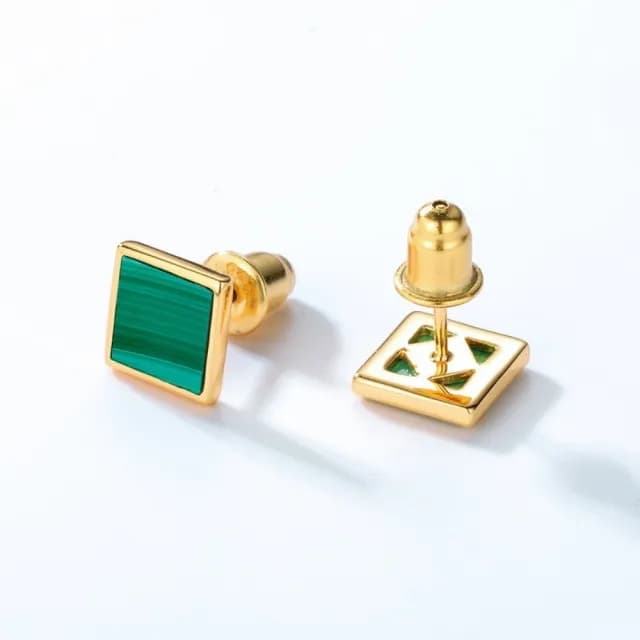 【米蘭精品】現貨+預購 孔雀石耳環925純銀耳針(簡約方形造型孔雀石女飾品聖誕節交換禮物74gf43)