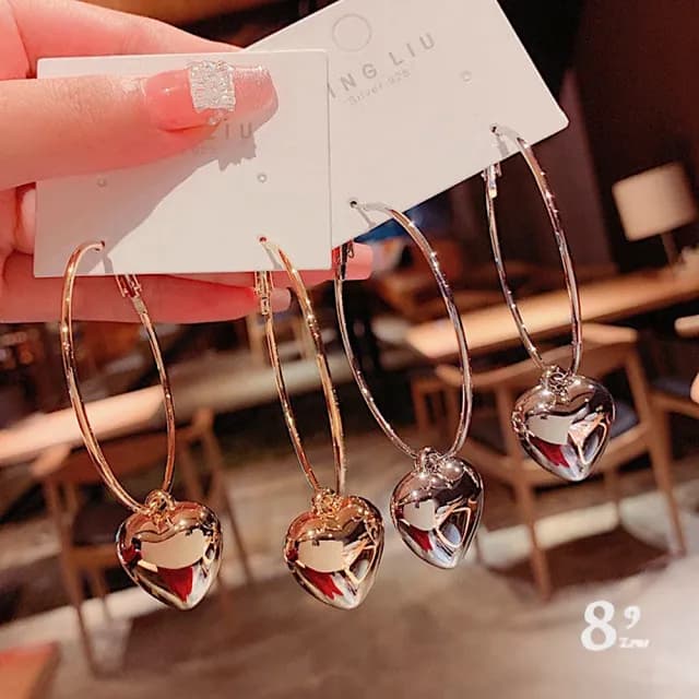【89 zone】法式環空心愛心大耳 飾品 耳飾 吊墜耳環 長款耳環 流蘇耳環 耳釘 耳環(金/銀)