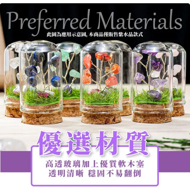 【水晶運勢】紫水晶樹擺飾-附玻璃罩(富貴 開運 智慧水晶 能量水晶 招財 學生 誕生石 辦公室 玄關擺件 禮物)